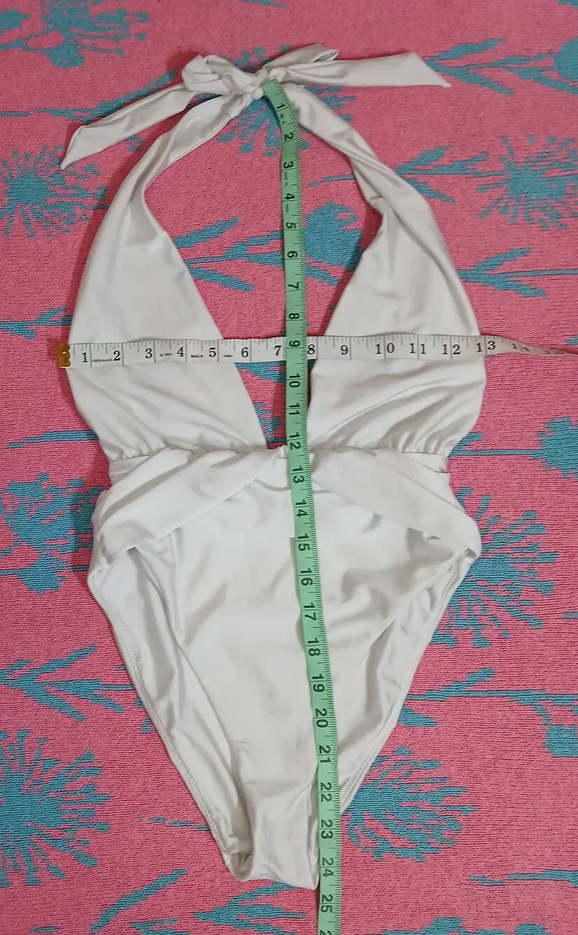 Tularosa womens small one piece halter neck swimsuit white nylon high cut